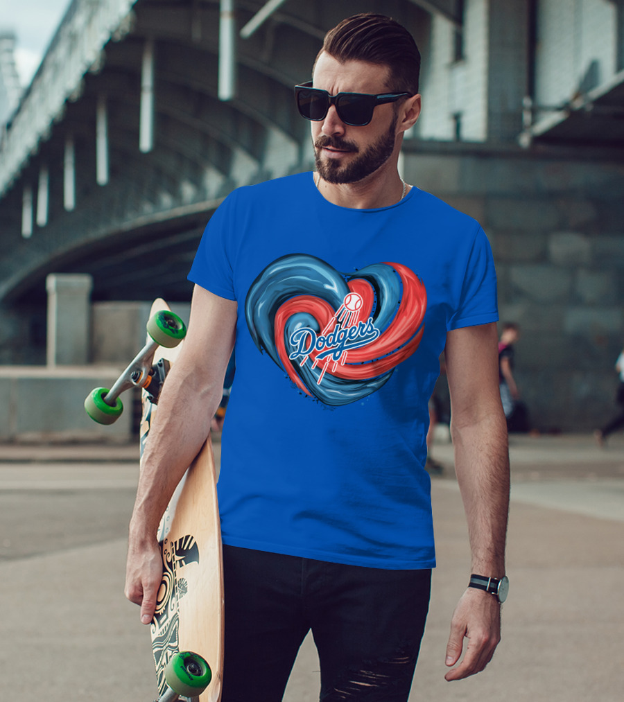 Dodgers Tornado Heart Blue Red Swirl Baseball T-Shirt