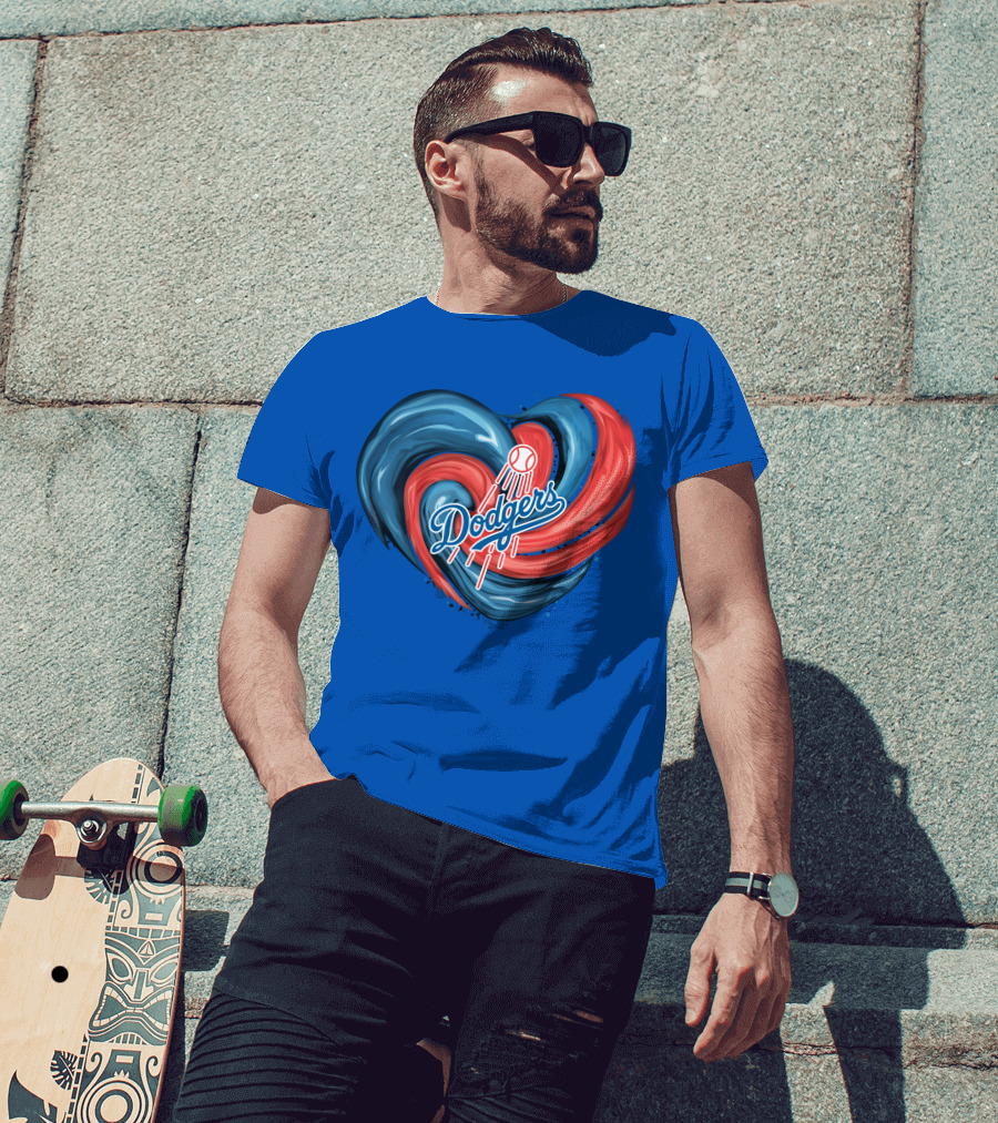 Dodgers Tornado Heart Blue Red Swirl Baseball T-Shirt