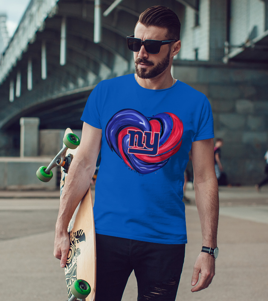 New York Giants Tornado Heart NY Logo Blue Red Swirl T-Shirt