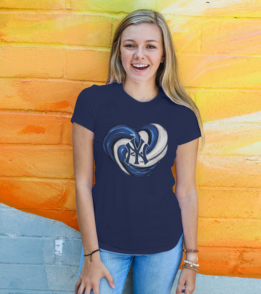 New York Yankees Heart Logo In Blue And White Swirl T-Shirt