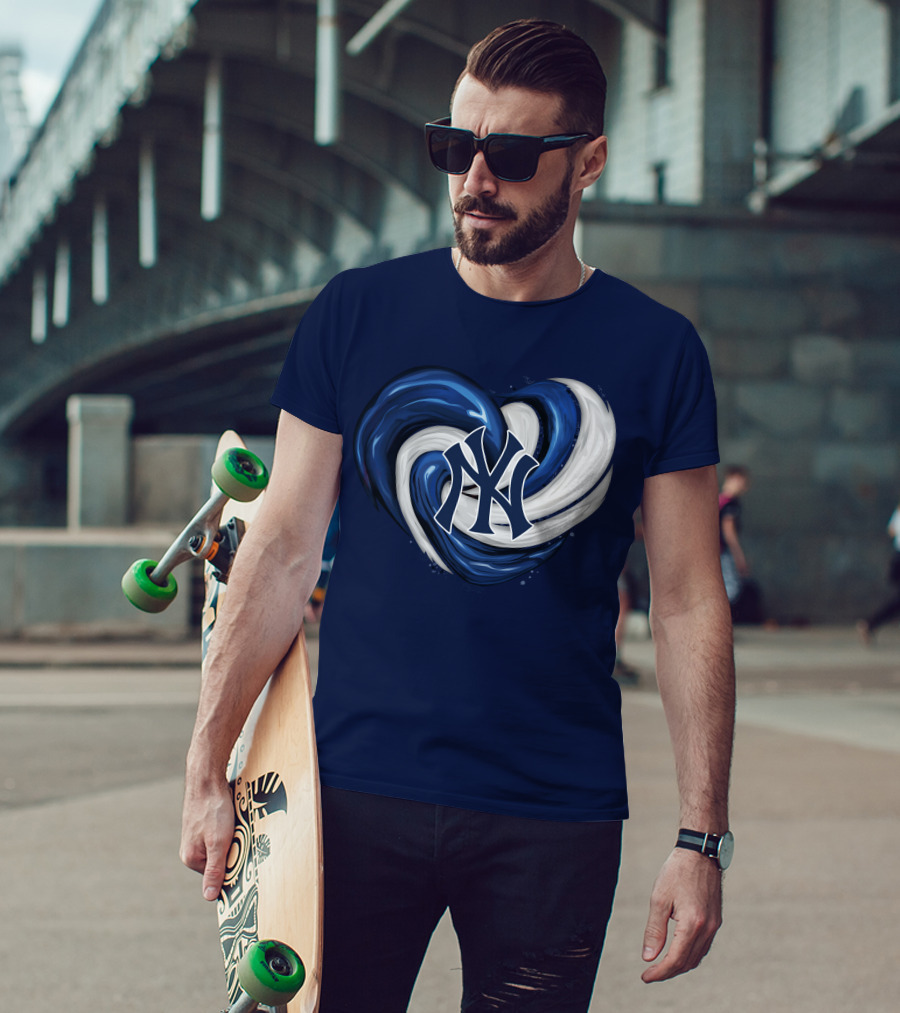 New York Yankees Heart Logo In Blue And White Swirl T-Shirt