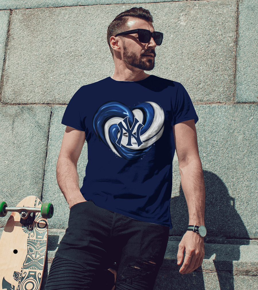 New York Yankees Heart Logo In Blue And White Swirl T-Shirt