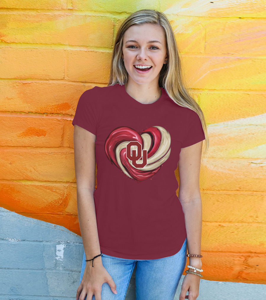 OU Red Gold Heart Tornado T-Shirt