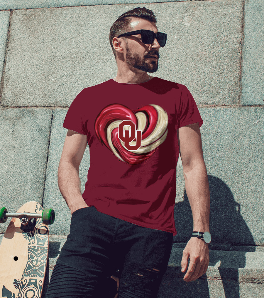 OU Red Gold Heart Tornado T-Shirt