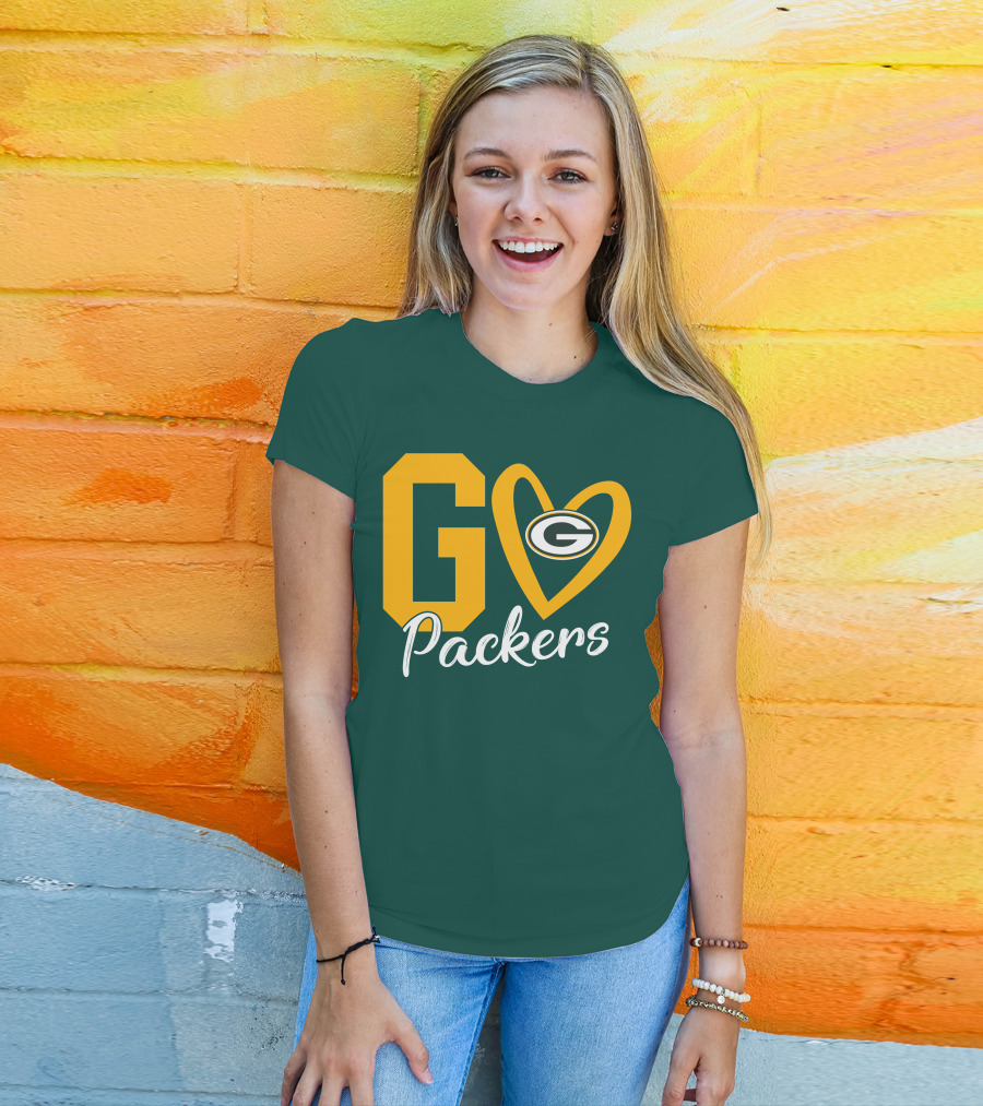 Go Packers Heart Logo Green Bay Enthusiasm T-Shirt