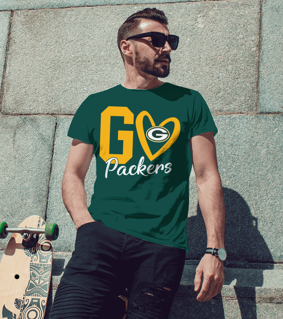 Go Packers Heart Logo Green Bay Enthusiasm T-Shirt