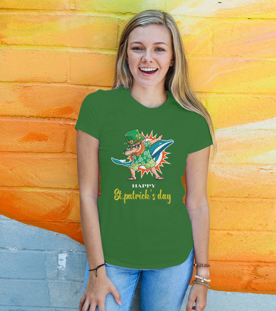 Happy St. Patrick's Day Miami Dolphins Dabbing Leprechaun T-Shirt