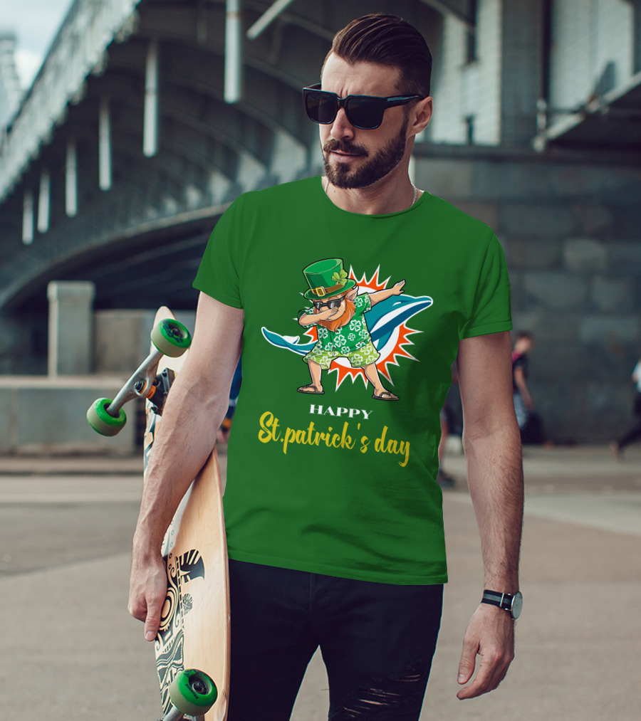 Happy St. Patrick's Day Miami Dolphins Dabbing Leprechaun T-Shirt