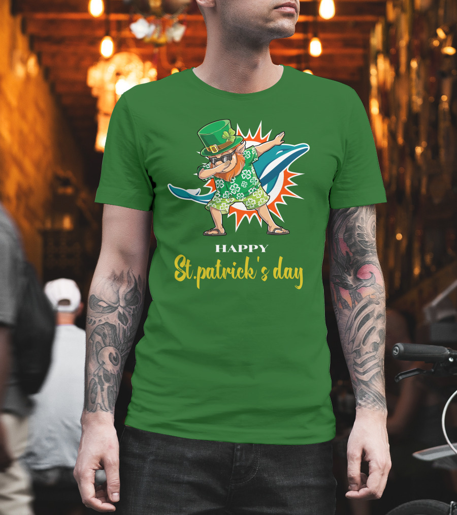 Happy St. Patrick's Day Miami Dolphins Dabbing Leprechaun T-Shirt