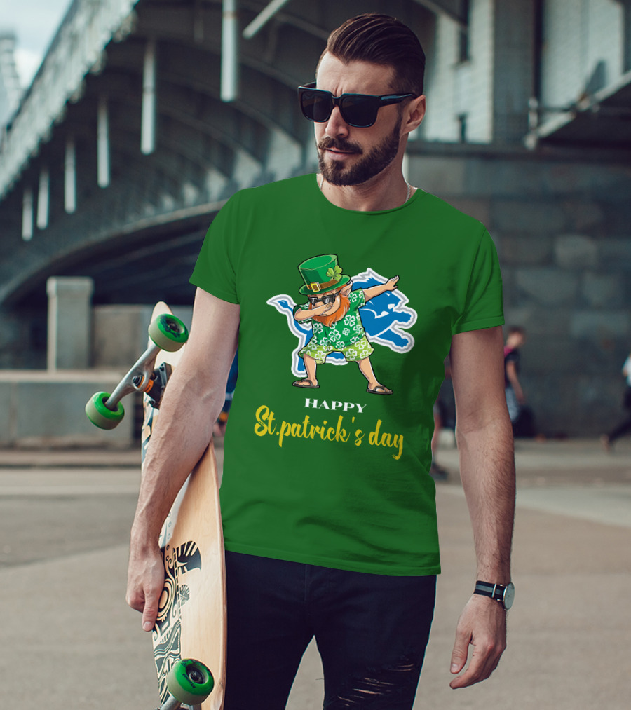 Happy St. Patrick's Day Dabbing Leprechaun Detroit Lions T-Shirt