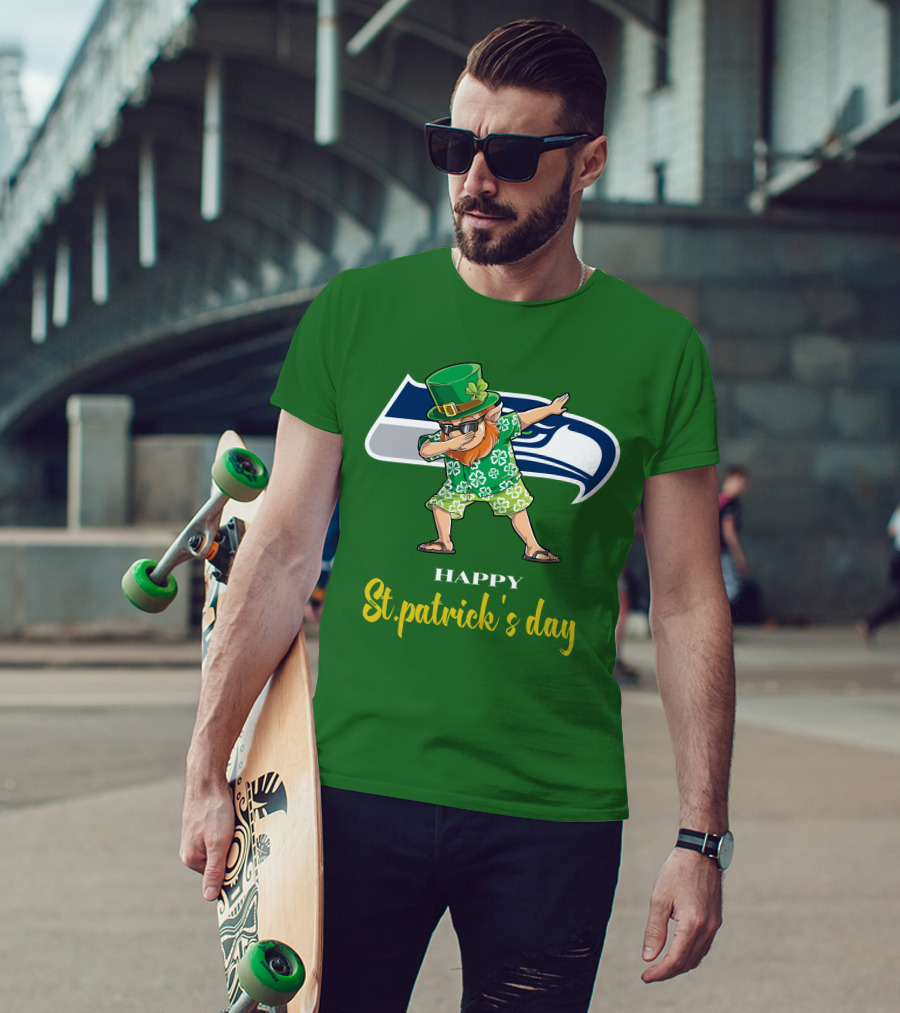 Seattle Seahawks Happy St. Patrick's Day Dabbing Leprechaun T-Shirt