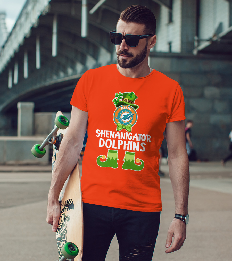 Shenanigator Miami Dolphins St. Patrick's Day Funny Leprechaun T-Shirt