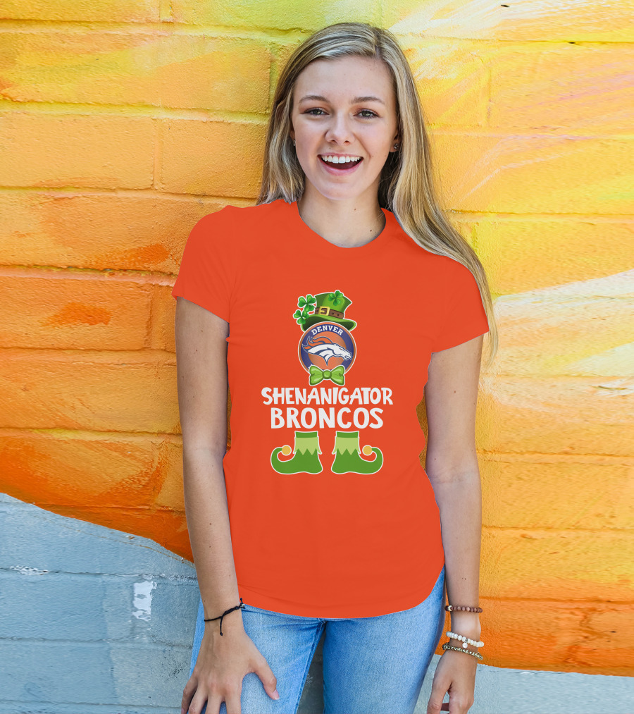 Shenanigator Denver Broncos Funny Leprechaun St. Patrick's Day T-Shirt