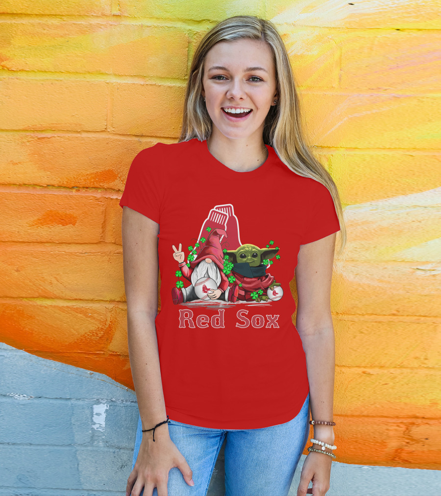 Leprechauns Gnomes Baby Yoda Red Sox Boston Baseball T-Shirt