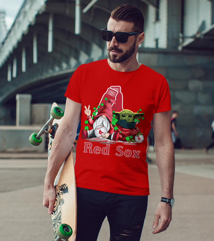 Leprechauns Gnomes Baby Yoda Red Sox Boston Baseball T-Shirt