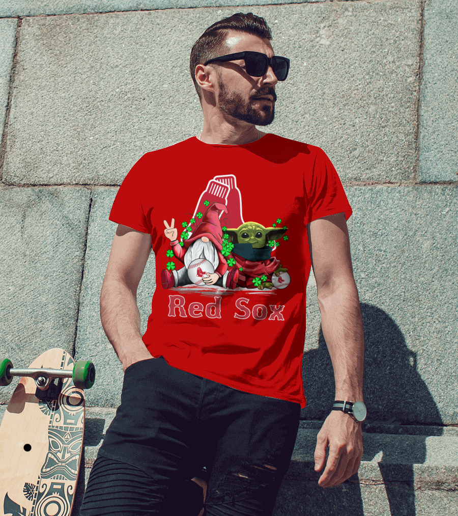 Leprechauns Gnomes Baby Yoda Red Sox Boston Baseball T-Shirt