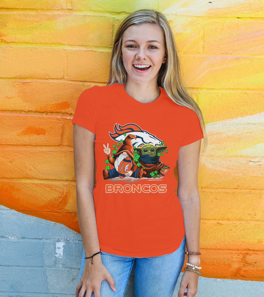 Broncos Leprechaun Gnome Baby Yoda Hugging Football Fan T-Shirt