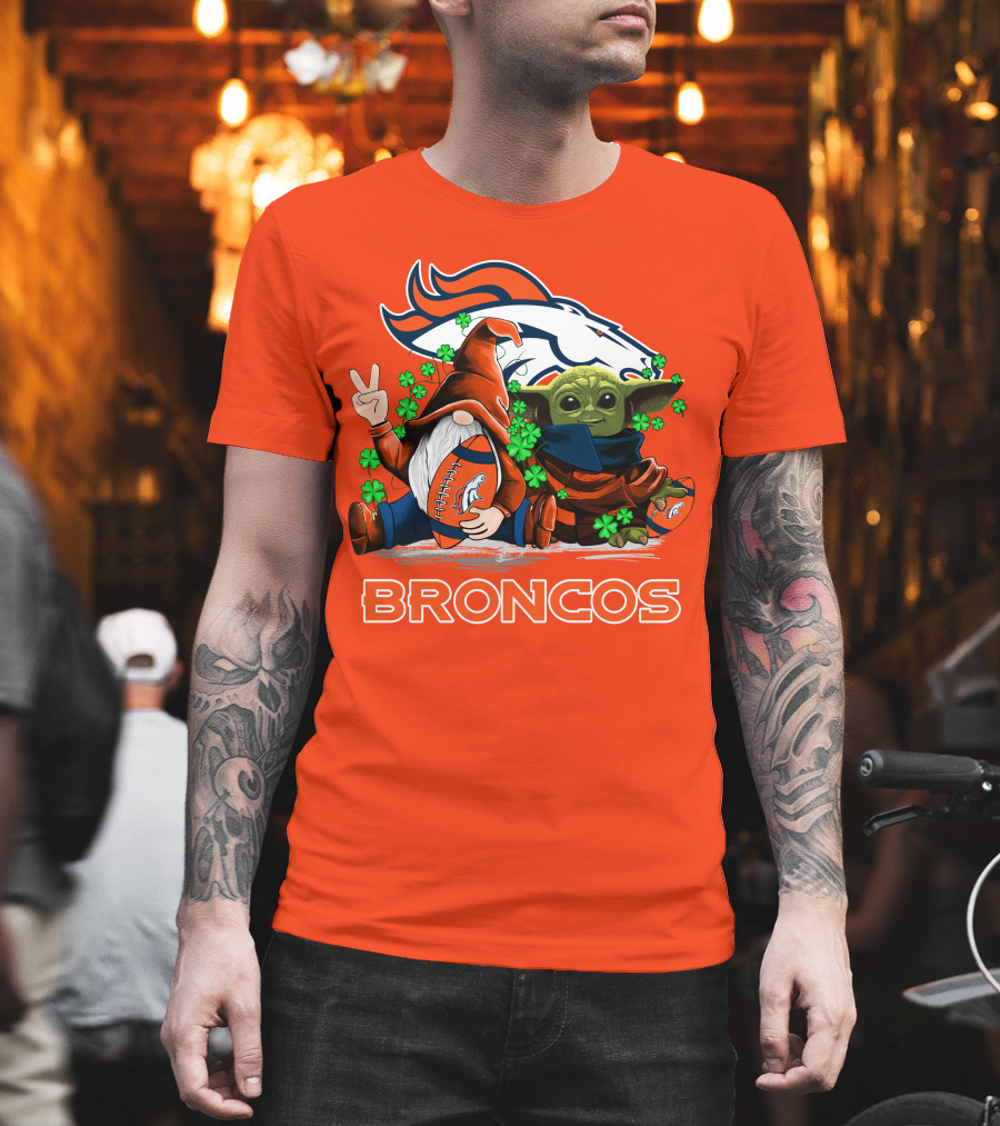 Broncos Leprechaun Gnome Baby Yoda Hugging Football Fan T-Shirt