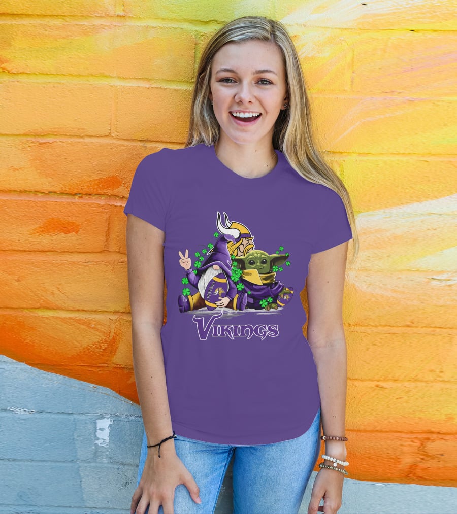 Leprechauns Gnomes Baby Yoda Hug Vikings Football Team T-Shirt