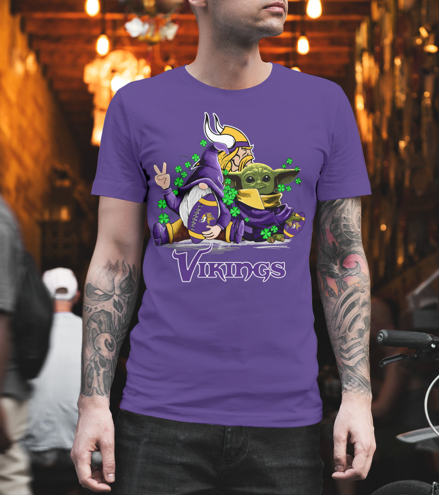 Leprechauns Gnomes Baby Yoda Hug Vikings Football Team T-Shirt
