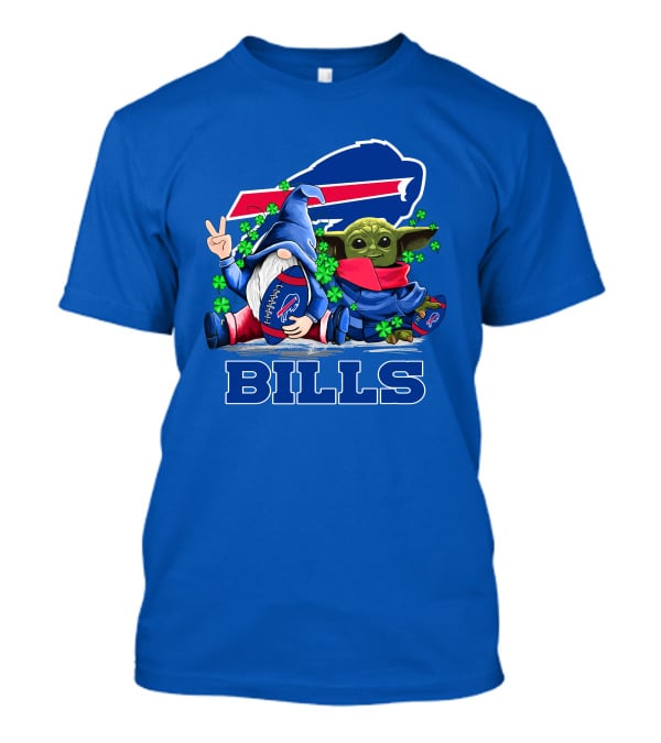 Leprechauns Gnomes Baby Yoda Hug Buffalo Bills Football Team Logo Shamrocks T-Shirt