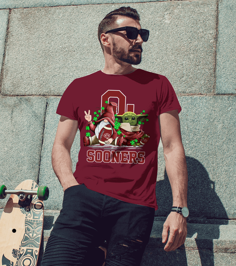 Oklahoma Sooners Leprechauns Gnomes Baby Yoda Football T-Shirt