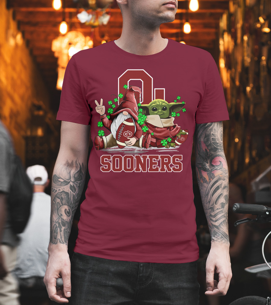 Oklahoma Sooners Leprechauns Gnomes Baby Yoda Football T-Shirt