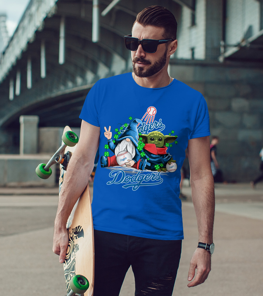 Dodgers Gnomes And Baby Yoda With Baseball And Shamrocks T-Shirt