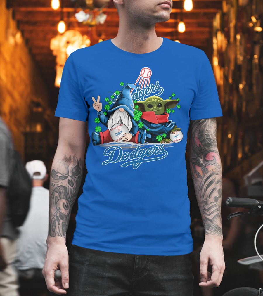 Dodgers Gnomes and Baby Yoda with Baseball and Shamrocks T-Shirt