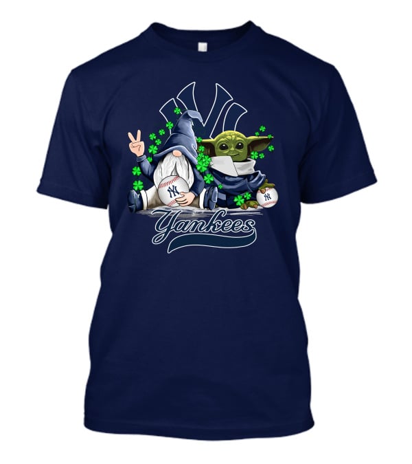 Leprechaun Gnome Baby Yoda Yankees Logo Baseball Fan T-Shirt
