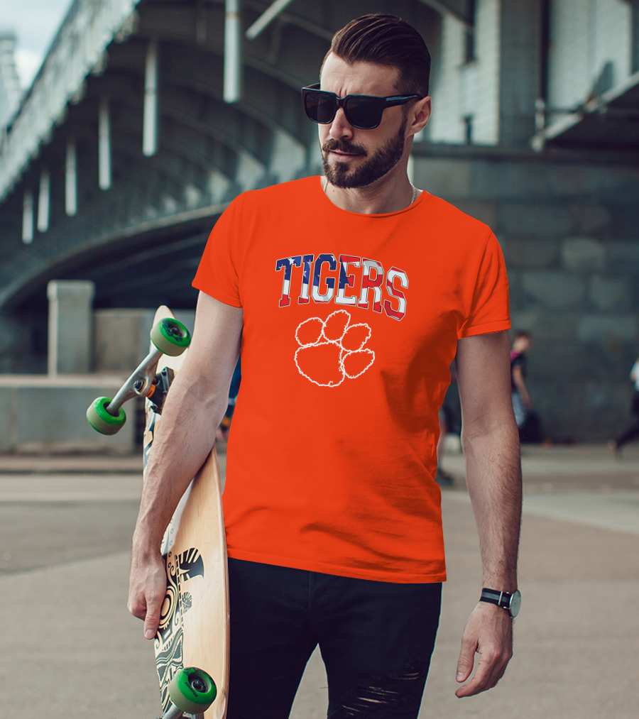 Tigers American Flag Paw Prints T-Shirt