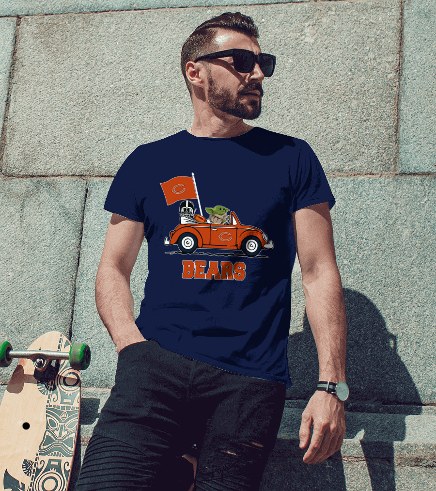Chicago Bears Darth Vader Baby Yoda Car Driving Star Wars Football T-Shirt