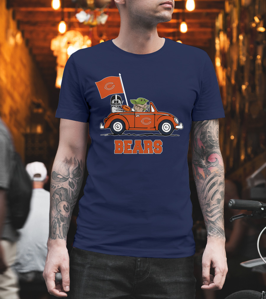 Chicago Bears Darth Vader Baby Yoda Car Driving Star Wars Football T-Shirt
