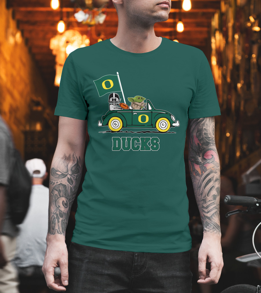 Oregon Ducks Darth Vader Baby Yoda Car Star Wars Football T-Shirt