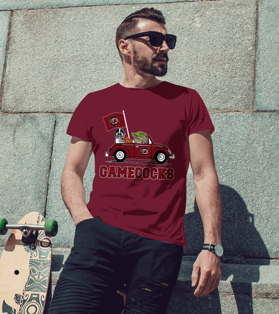 Gamecocks Baby Yoda Darth Vader Driving Football Star Wars T-Shirt