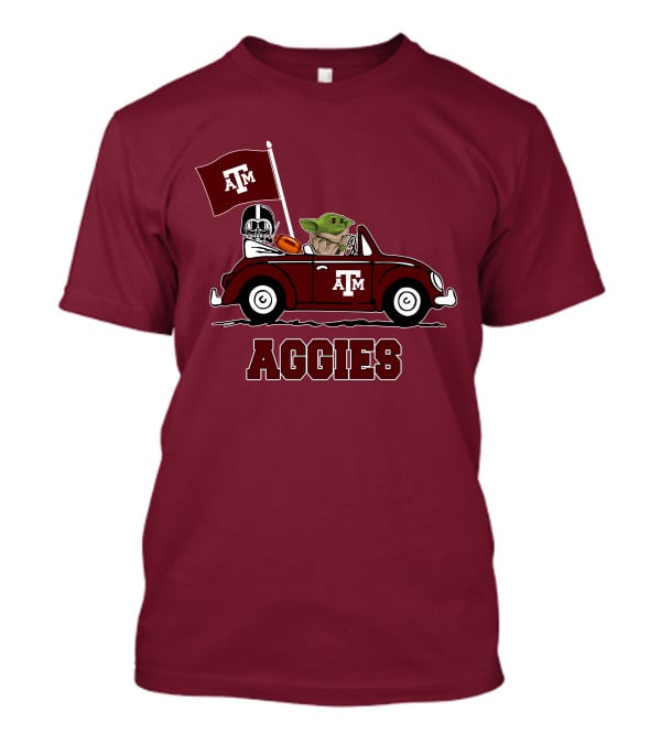 Aggies Star Wars Inspired Driving Scene With Football And Flag T-Shirt