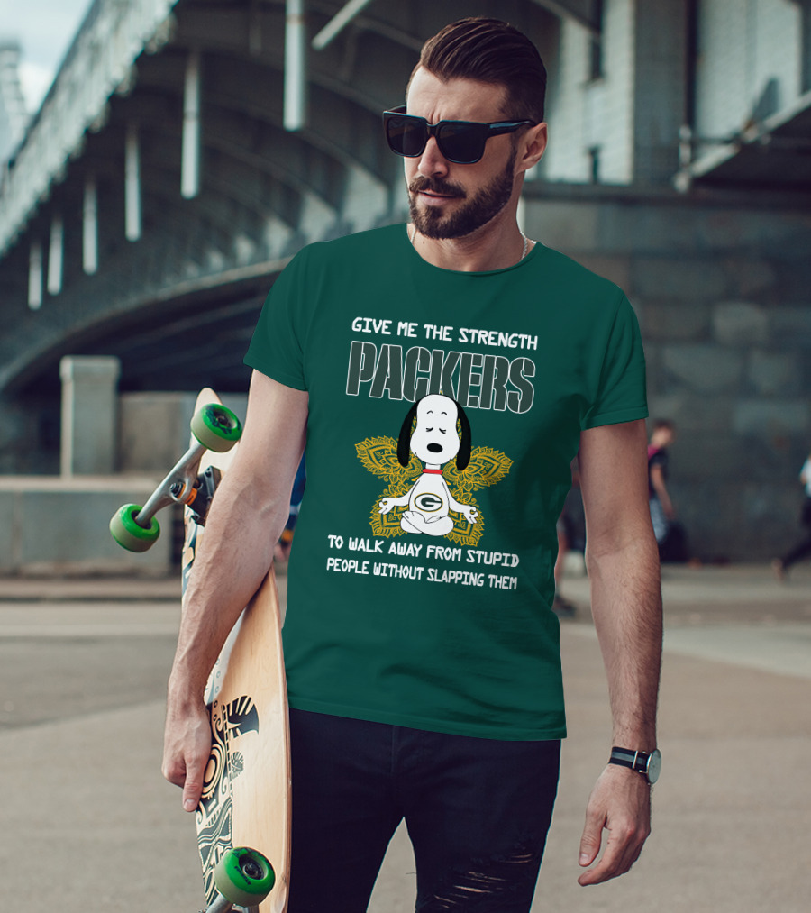 Packers Snoopy Yoga Give Me The Strength To Walk Away From Stupid People Without Slapping Them T-Shirt