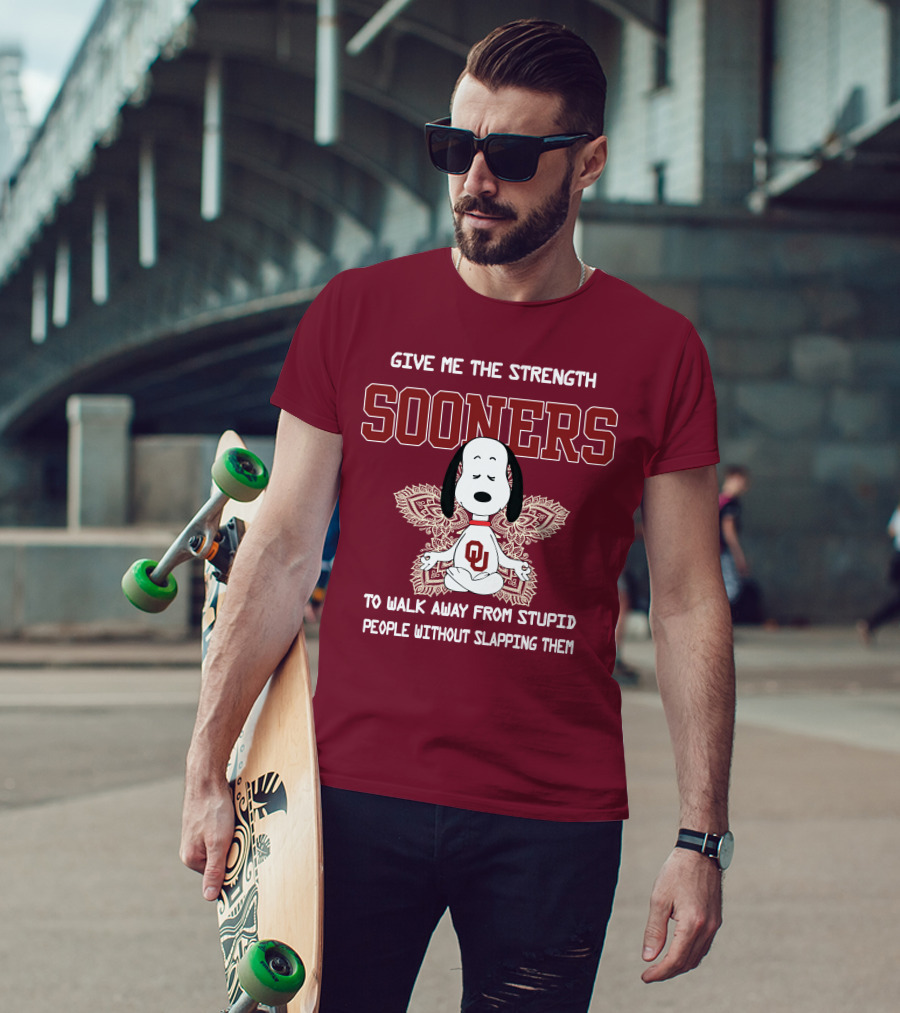 Give Me The Strength Sooners Snoopy OU Walk Away From Stupid People T-Shirt