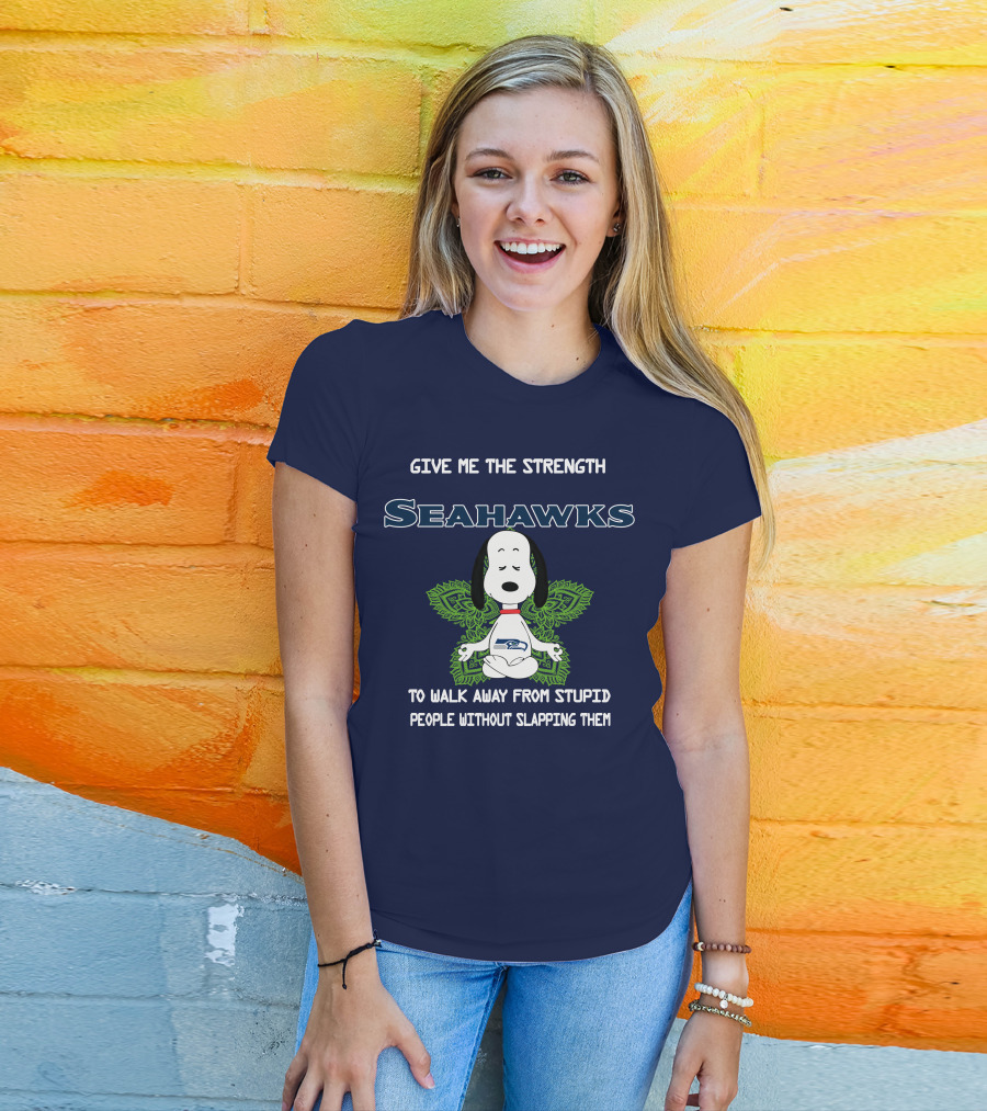 Seahawks Snoopy Yoga Give Me The Strength To Walk Away From Stupid People Without Slapping Them T-Shirt