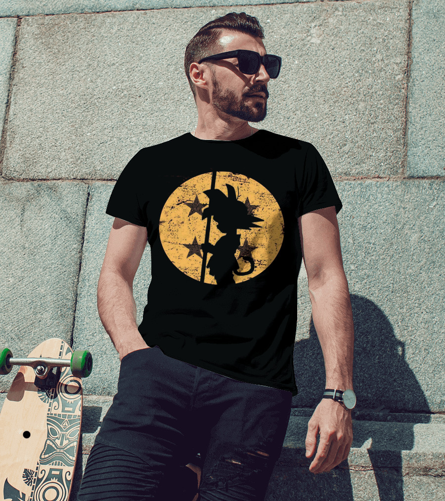 Songoku Dragonball Silhouette With Stars Circle T-Shirt