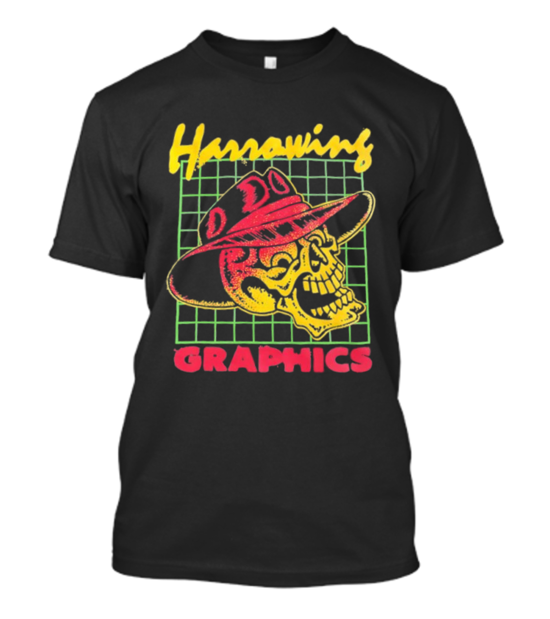 Harrowing Skull Cowboy Hat Graphics Retro Neon Style T-Shirt