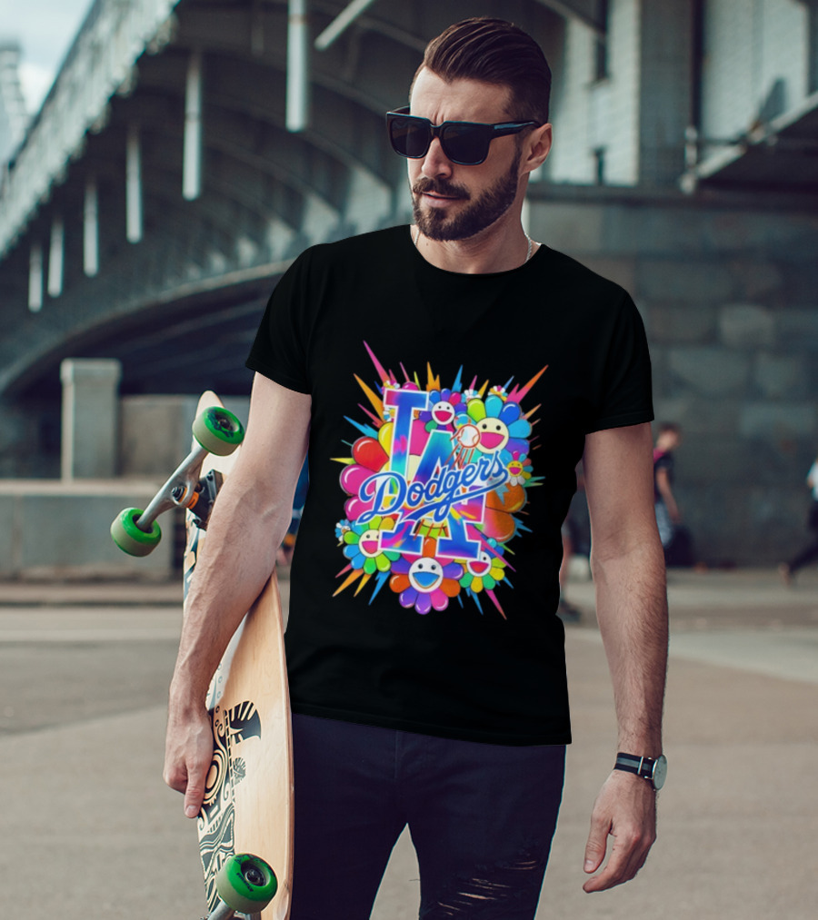 LA Dodgers Murakami Flower Burst Smiley Baseball T-Shirt