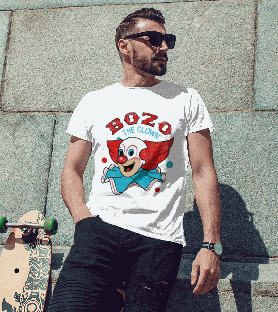 Bozo The Clown Vintage Cartoon Red Blue Fun Design T-Shirt