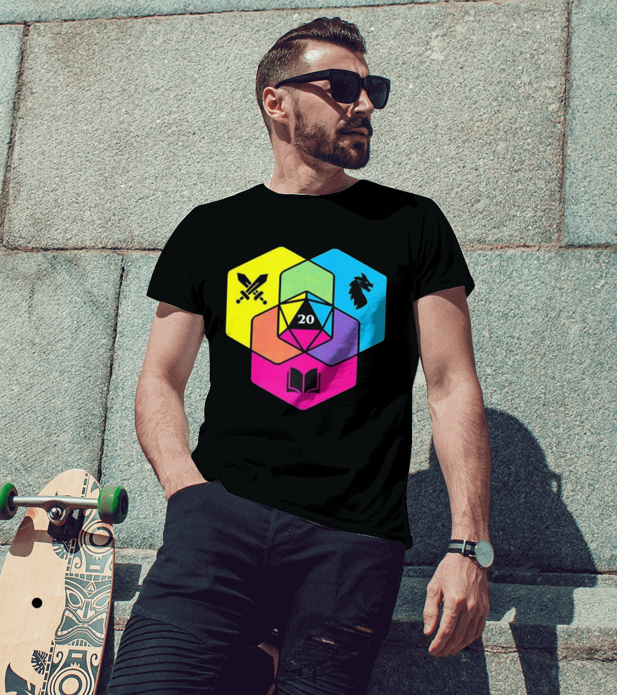 RGB CMYK Venn Diagram 20 Swords Dragon Book Icons Dungeons And Dragons Dice T-Shirt