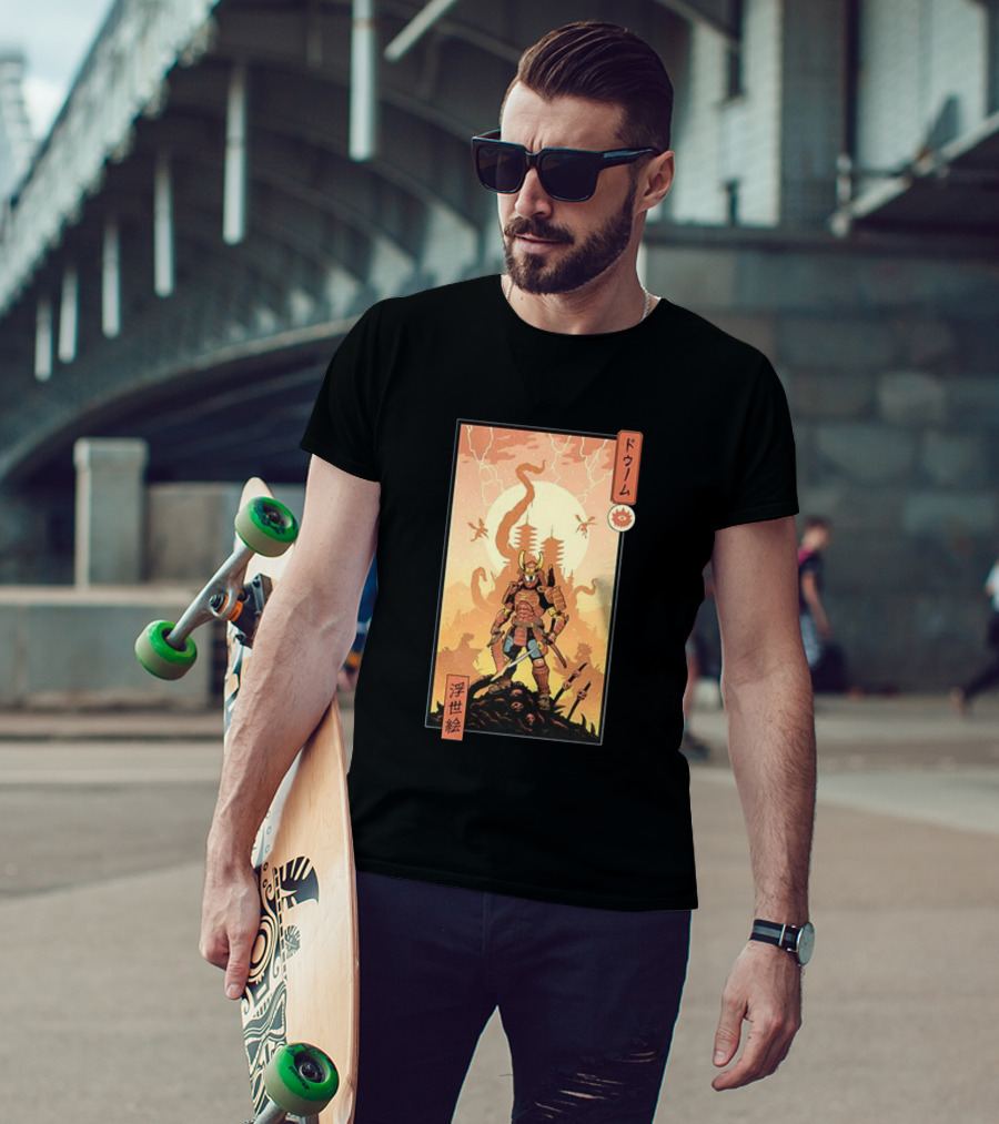 Samurai Doom Ukiyo-E Style Japanese Warrior Demon Battle Art T-Shirt