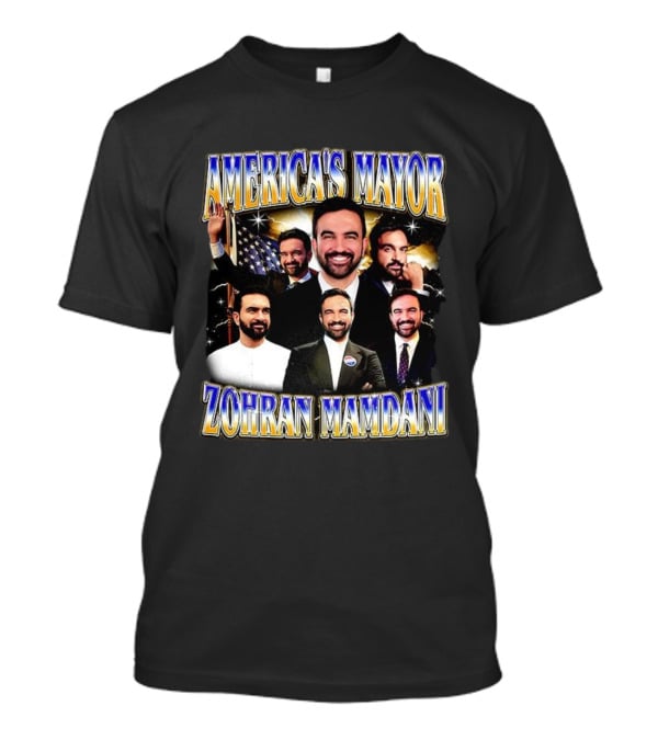 America's Mayor Zohran Mamdani Multiple Portraits With American Flag T-Shirt