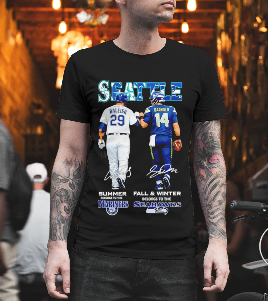 Seattle Cal Raleigh Mariners and Darnold Seahawks Fist Bump Summer Winter T-Shirt