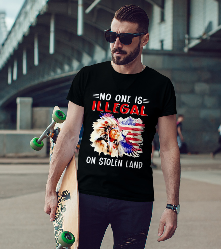 American Native No One Is Illegal On Stolen Land Tribal Heritage Flag And Eagle T-Shirt