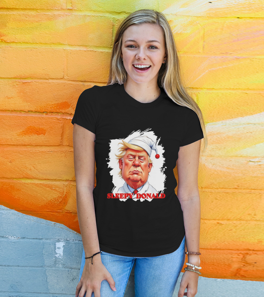 Sleepy Donald Trump In Pajama And Nightcap Cartoon T-Shirt