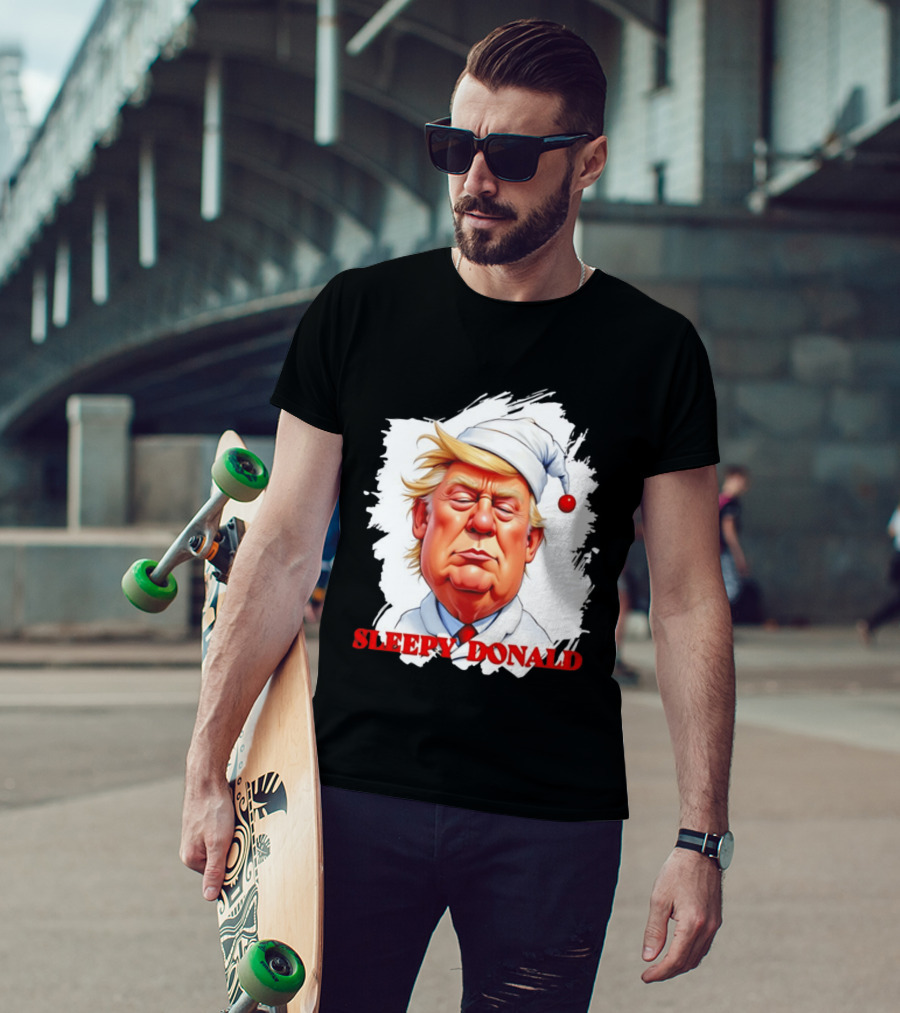 Sleepy Donald Trump In Pajama And Nightcap Cartoon T-Shirt